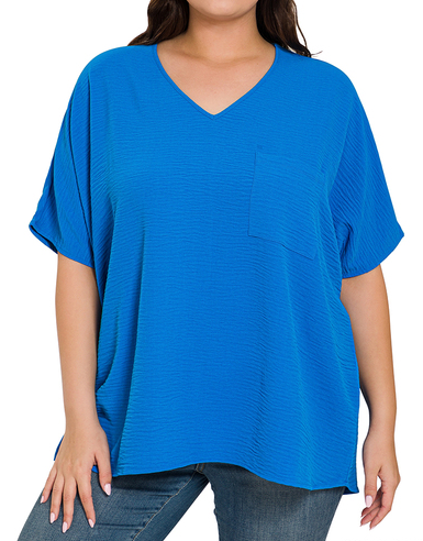 V-Neck Pocket Tees--Plus Size