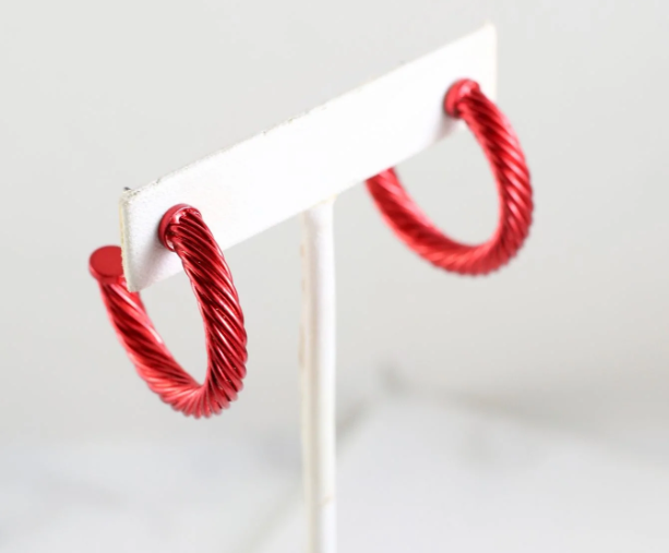 Red Cable Hoop Earrings