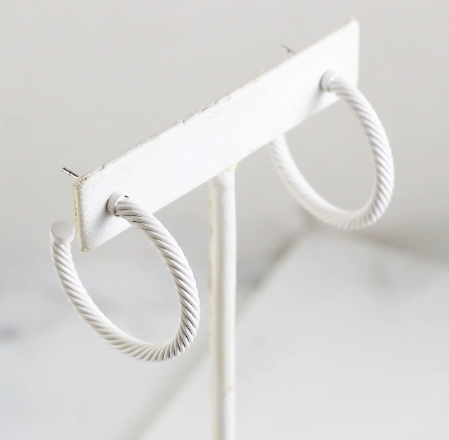 White Cable Hoop Earrings